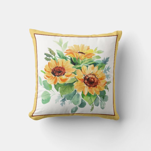 Coussin Fleurs de soleil d'aquarelle Jeter l'oreiller (Recto)