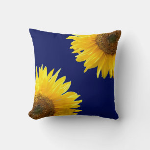 Coussin Fleurs de soleil élégantes sur bleu marine