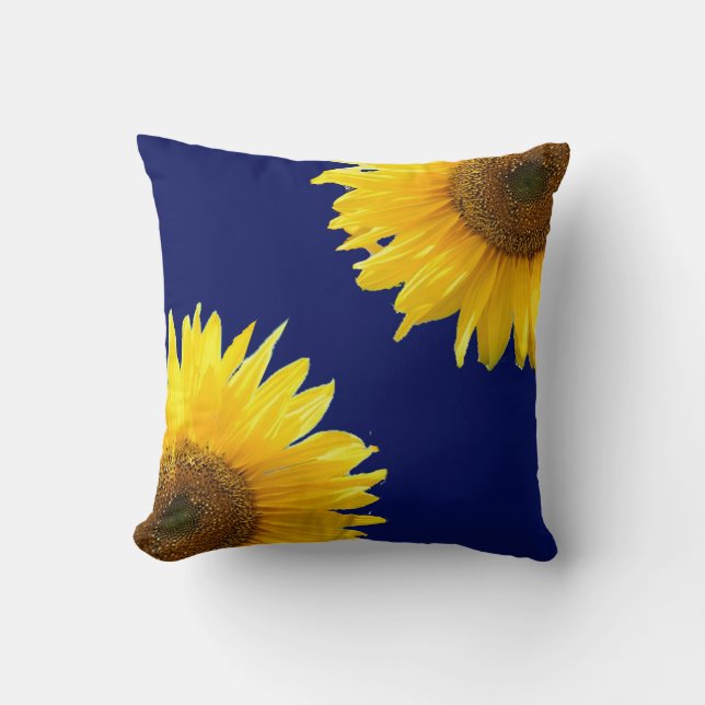 Coussin Fleurs de soleil élégantes sur bleu marine (Recto)