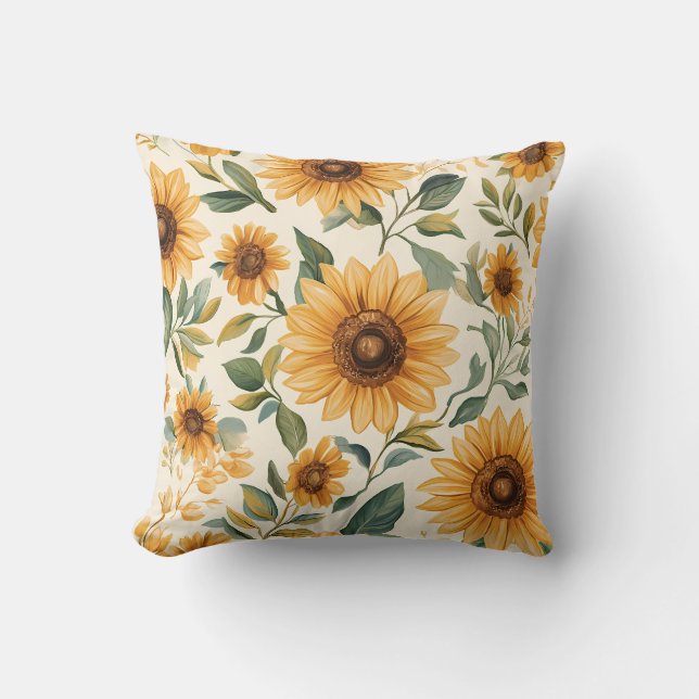 Coussin Fleurs de soleil jaunes florales (Recto)