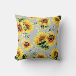 Coussin Fleurs de soleil jaunes sur gris