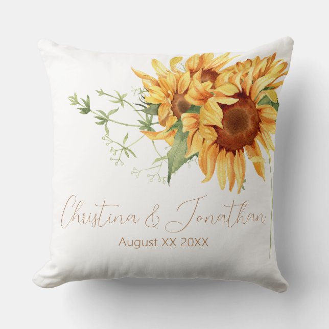Coussin Fleurs de soleil romantiques aquarelles (Recto)