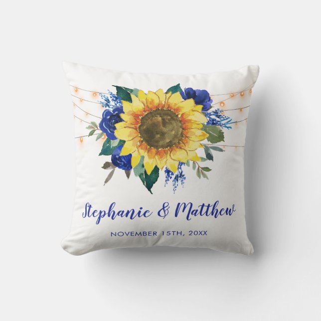 Coussin Fleurs de soleil rustiques Bleu Lumières Florales  (Recto)