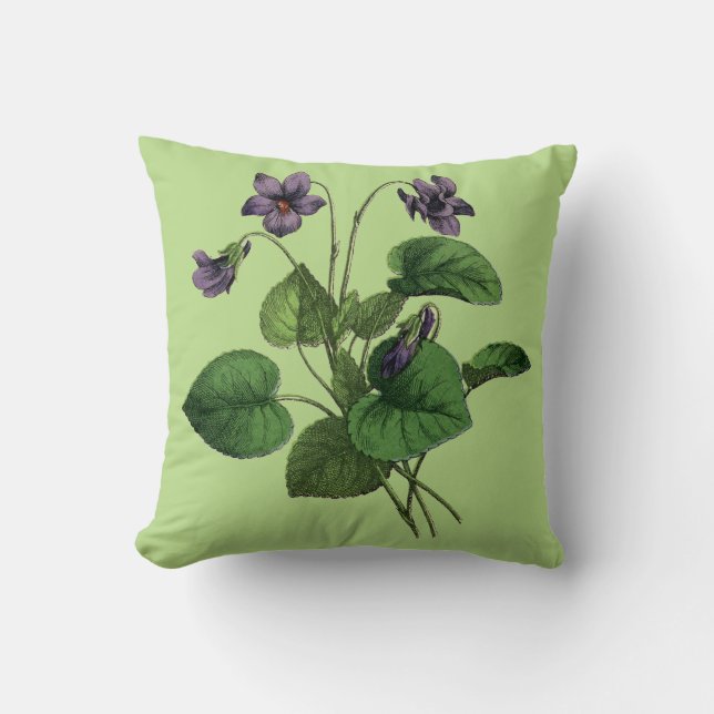Coussin Fleurs de violette douce sur vert ou le blanc (Recto)