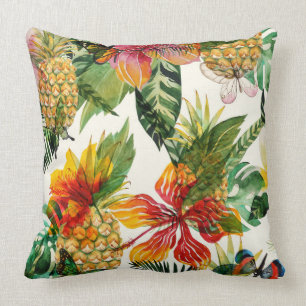 Coussin Fleurs d'été et motif tropicaux d'ananas