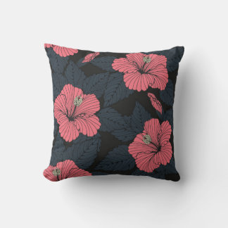 Coussin Fleurs d'Hibiscus : papier peint transparent foncé