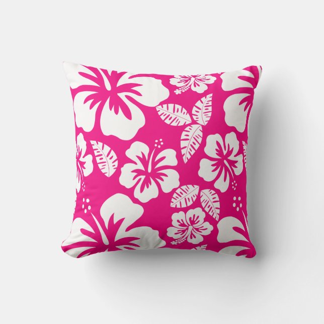 Coussin Fleurs d'Hibiscus rose vif (Recto)
