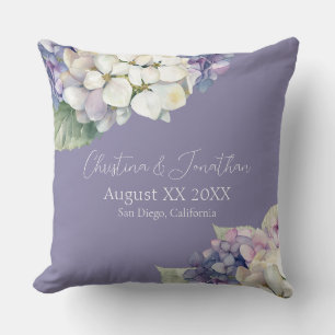 Coussin Fleurs d'hydrangée violette et blanche sur lavande