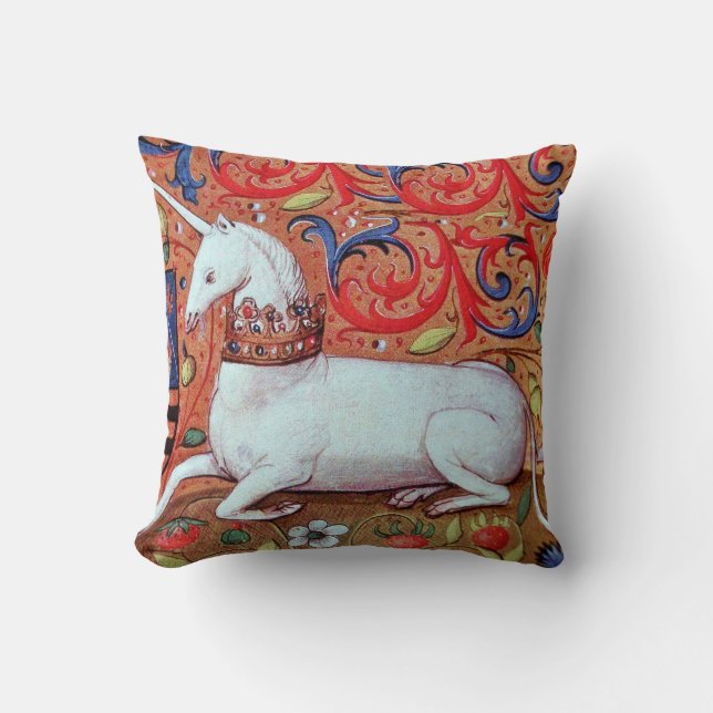 COUSSIN FLEURS D'IMAGINAIRES UNICORNES ET MÉDIÉVAUX, MOTIF (Recto)
