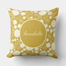 Coussin Fleurs d'or dans le modèle floral personnalisé nom