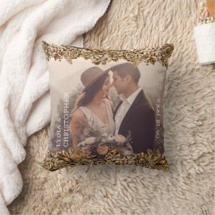 Coussin Fleurs d'or de luxe Elégant Chic Classy Noir
