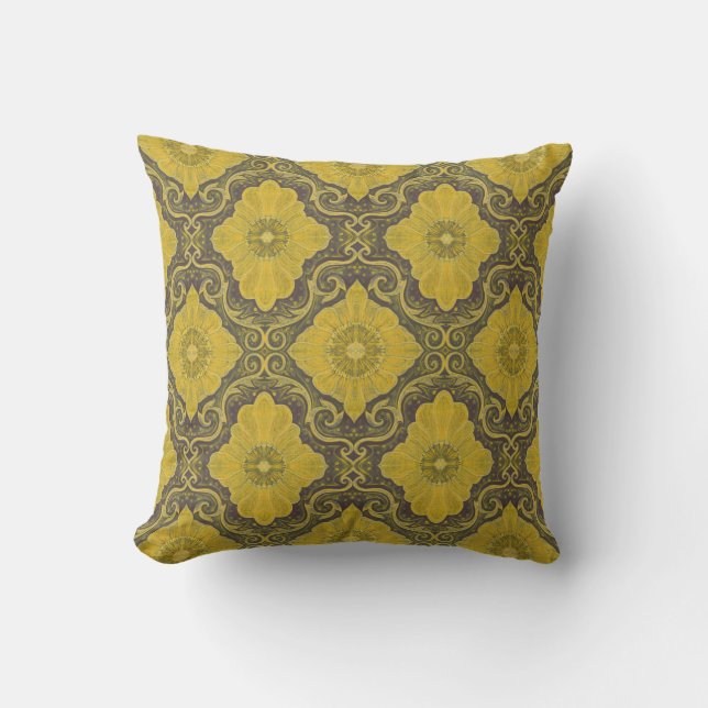 Coussin "Fleurs d'or" vintage floral arabesque motif (Recto)