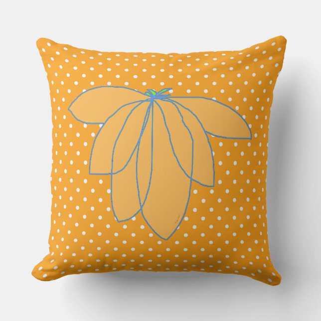 Coussin Fleurs dorées sur pois blancs orange (Recto)