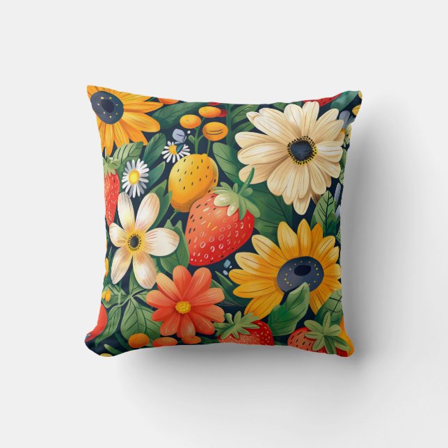Coussin Fleurs du jardin d'été Motif de fraises (Recto)