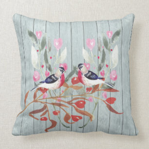 Coussin Fleurs en bois grises molles d'oiseaux d'effet de