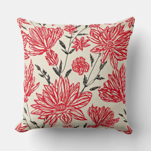 Coussin Fleurs en motif rouge
