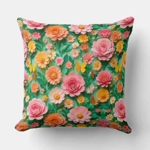 Coussin Fleurs en papier colorées et papillons