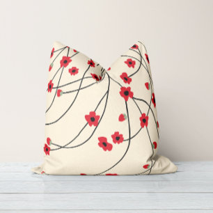 Coussin Fleurs Épanouies Rouge Cramoisi Chaud Vanille