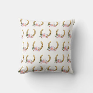 Coussin Fleurs et fer à cheval sur blanc