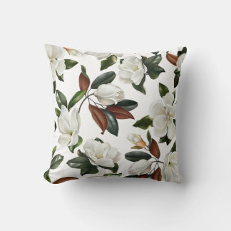 Coussin Fleurs et feuilles de magnolia botanique réalistes