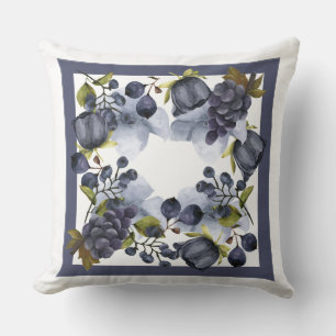 Coussin Fleurs et fruits bleus dans le cadre