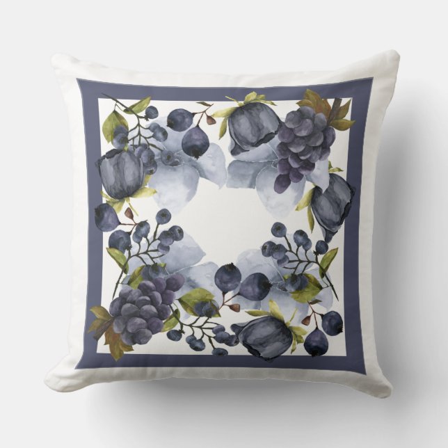 Coussin Fleurs et fruits bleus dans le cadre (Recto)