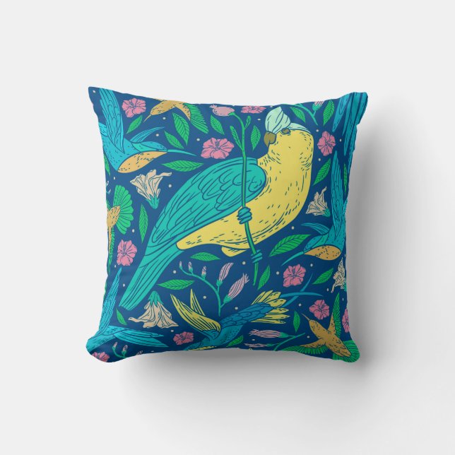 Coussin Fleurs et oiseaux tropicaux (Recto)