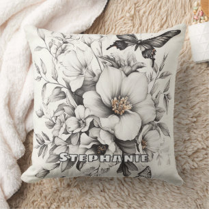 Coussin Fleurs et papillons rustiques - Papier vieilli (2)