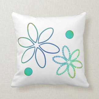 Coussin Fleurs et perles en jaune, vert et bleu
