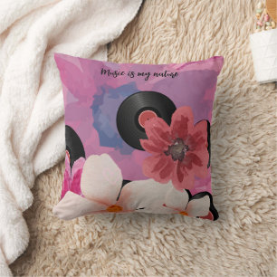 Coussin Fleurs et vinyle