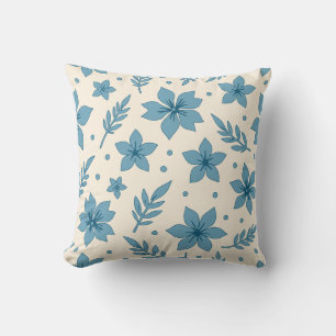 Coussin Fleurs Étoiles Et Crème Bleue Feuille