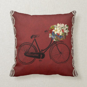 Coussin fleurs extérieures ou d'intérieur rouges de vélo