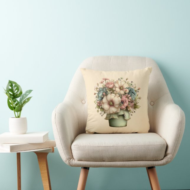 Coussin Fleurs Fantaisistes dans un Pot de Fleurs Mignon (Chaise)