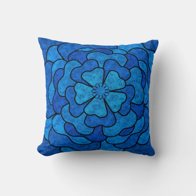 Coussin Fleurs florales abstraites sans couture noir bleu (Recto)