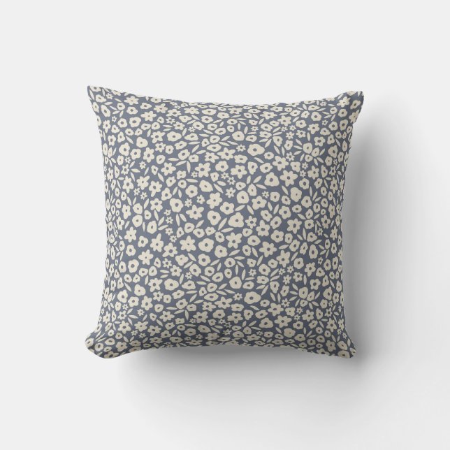 Coussin Fleurs florales Boho en bleu Erin Kendal (Recto)