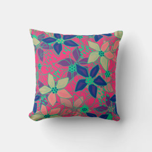 Coussin Fleurs florales invisibles motif rouge d'été brill
