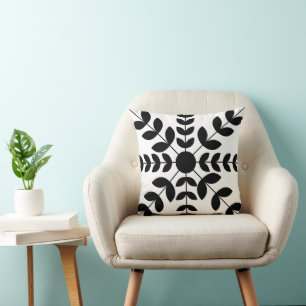 Coussin Fleurs géométriques noires