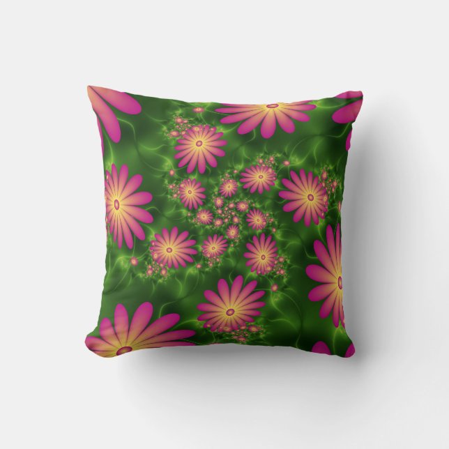 Coussin Fleurs Imaginaires roses Art Fractal Abstrait mode (Recto)