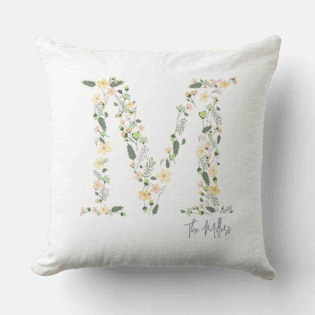 Coussin Fleurs initiale "M"Couleurs Douces Prairie NOM Dou (Recto)