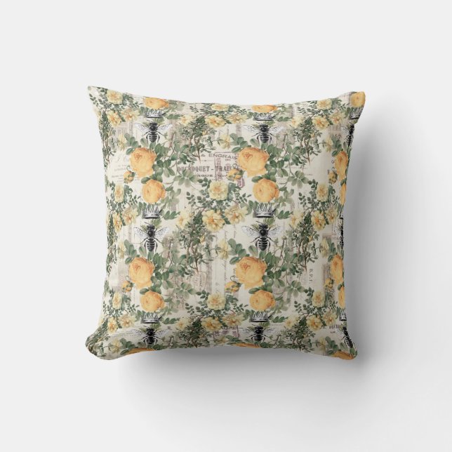 Coussin Fleurs jaunes et abeilles royales (Recto)