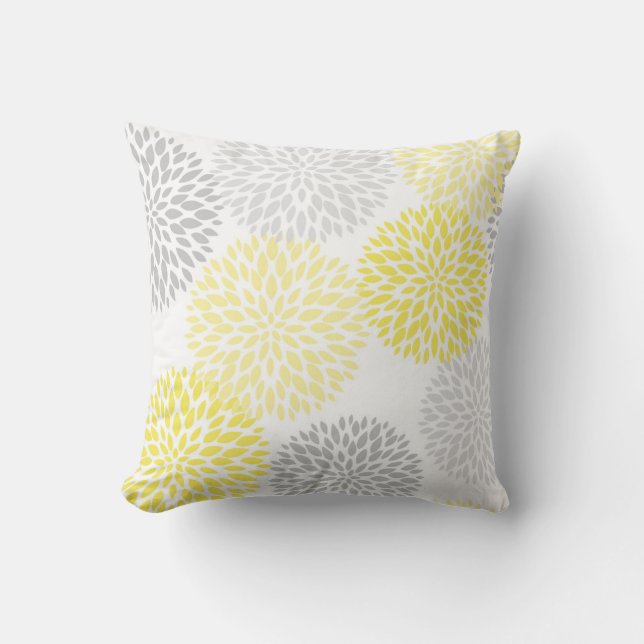 Coussin Fleurs Jaunes Grises Modernes (Recto)