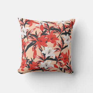 Coussin Fleurs Lily rouges et blanches pattes botaniques s