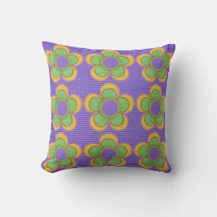 Coussin Fleurs lumineuses numériques violet jaune vert ora