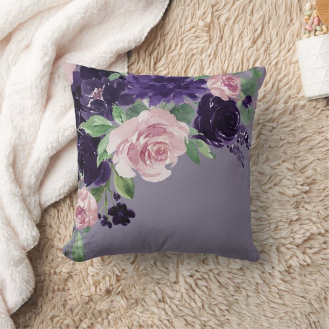 Coussin Fleurs luxuriantes | Bouquet floral violet et rose (Couverture)