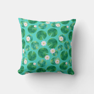 Coussin Fleurs Lys d'Eau Blanche & Motif Lily Pad