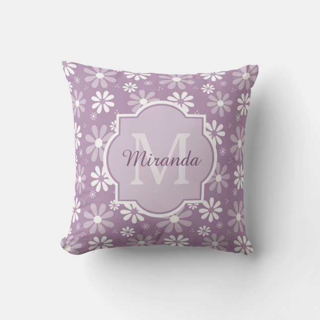 Coussin Fleurs mauve-clair et nom de marguerite de (Recto)