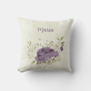 Coussin fleurs mauves et blanches