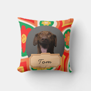Coussin Fleurs mignonnes Noël Fête Personnalisé Chien Phot
