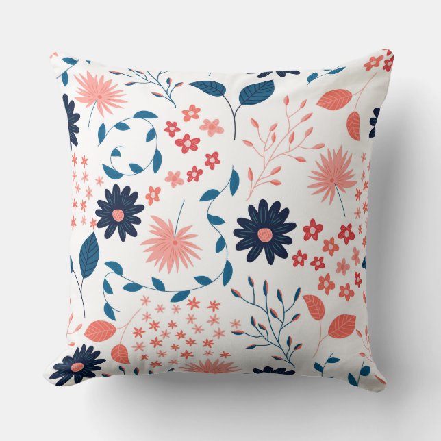 Coussin Fleurs mignonnes rose et bleu motif (Recto)