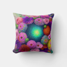 Coussin Fleurs Mixtes, Colorées, Printemps Rétro Moderne